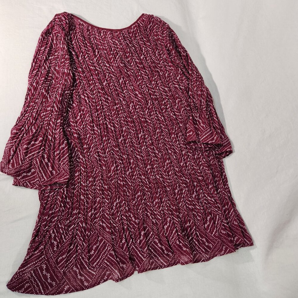 WOMAN WITHIN Flowy Crinkle Pink/White Studs Bell Sleeve Tunic Blouse Top Size 2X - Picture 7 of 16